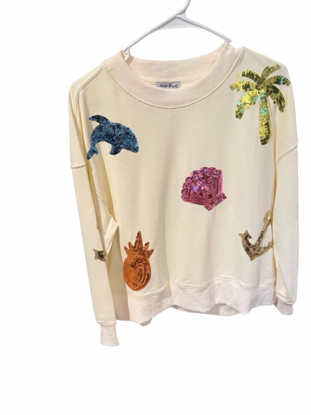 White Birch Sequins Sea Creature Graphic Sweatshirt - Picture 2 of 6